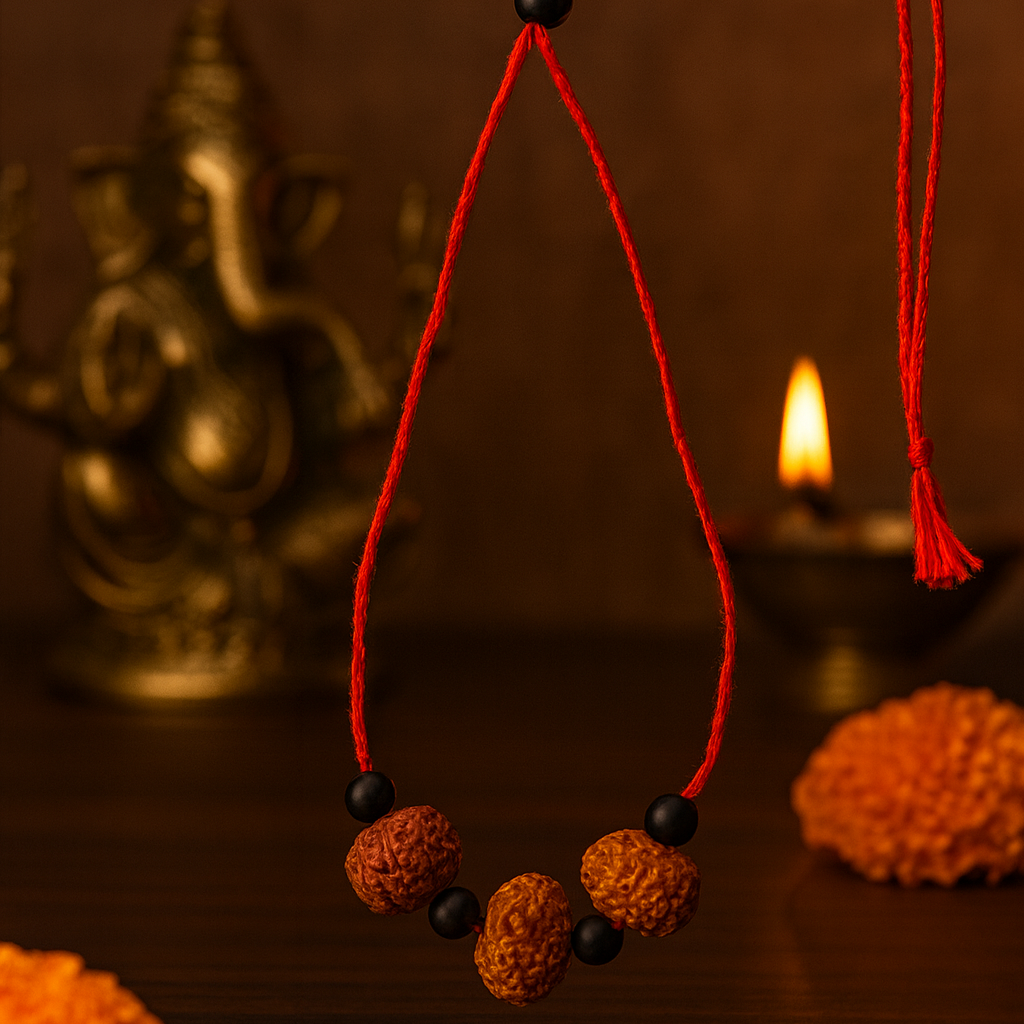 Certified Rudraksha Karya Siddhi Yantra (7 Mukhi, 8 Mukhi, 7 Mukhi) – Wearable for Men & Women