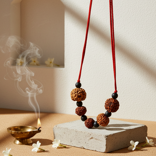 Certified Rudraksha Yantra – 5 Beads (4, 5, 7, 8 & 9 Mukhi) | For Business Growth