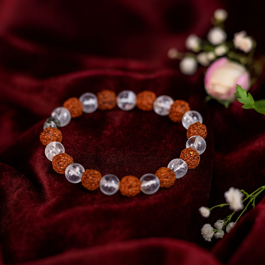 Divine Rudraksh & Sphatik Healing Bracelet – Spiritual Energy & Positivity